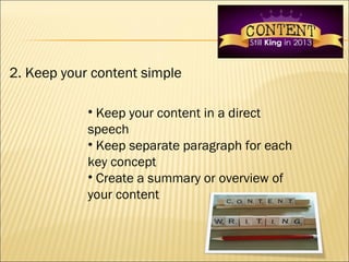 Content Simple Content writing tips and skills for content writer | PPT