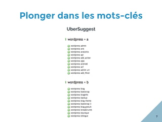 Plonger dans les mots-clés
7
UberSuggest
 