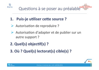 Vers%qui%?
Enjeux'! objectifs
1. BRANDING:) « stand »"virtuel"! référencement
! Notoriété'.'Être'trouvé'(‘remplace'pages'jaunes’)
! Ex:$www.tecteo.be
2. ATTIRER&:&Audience&! générer&du&trafic
! ROI:%1)%Recettes%de%publicité
! 2)#Recettes#de#revente#de#données#
! Ex:$www.skynet.be," www.lavenir.net
3. CONVAINCRE) :)inciter'au'clic'! convaincre)!
convertir)en)vente
! ROI:%Marge%commerciale
! Ex:$www.vandenborre.be
retis&&&&
www.retis.be
Contenu'et'écriture'web'! (c)$D.$JACOB$(2016)
Qui$est$mon$commanditaire$?
1. Au#service#d’une#société
2. Au#service#d’une#marque
3. Au#service#d’une#cause#/#de#la#chose#publique
4. Autour&d’un&média,&d’un&événement,&d’une&
œuvre
retis&&&&
www.retis.be
Contenu'et'écriture'web'! (c)$D.$JACOB$(2016)
 