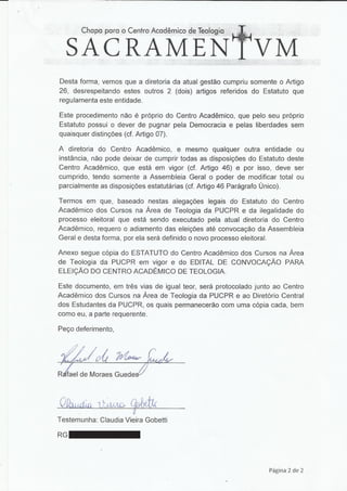 Contestação do Processo Eleitoral do Centro Acadêmico de Teologia