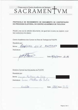 Contestação do Processo Eleitoral do Centro Acadêmico de Teologia