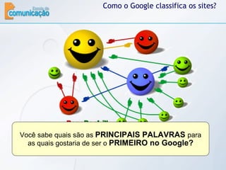 Como o Google classifica os sites? Fonte:  http://pt.wikipedia.org/wiki/PageRank Você sabe quais são as  PRINCIPAIS PALAVRAS  para as quais gostaria de ser o  PRIMEIRO no Google? 