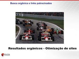Busca orgânica e links patrocinados
Resultados orgânicos - Otimização de sites
 