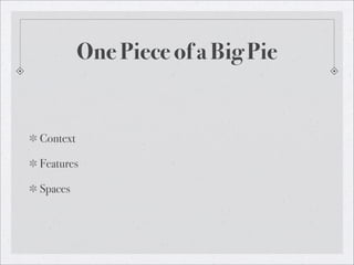 One Piece of a Big Pie


Context

Features

Spaces
 