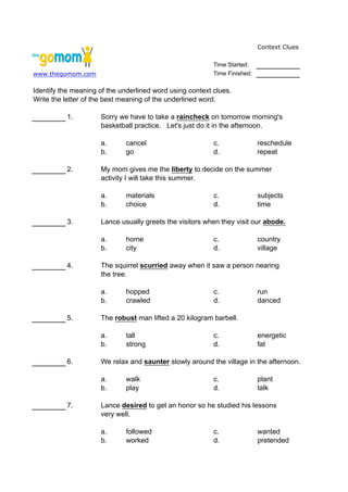 context clues 2 worksheets
