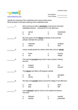 Context Clues Worksheet 2.4