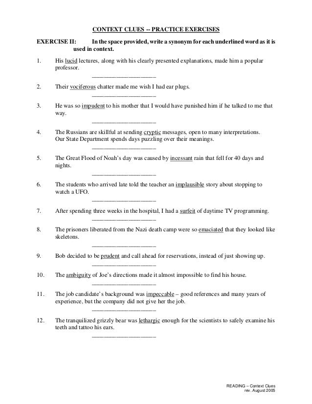 Context Clues Exercise