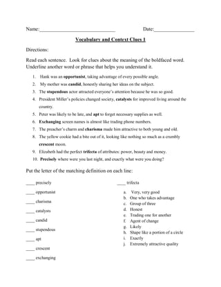 context clues worksheet