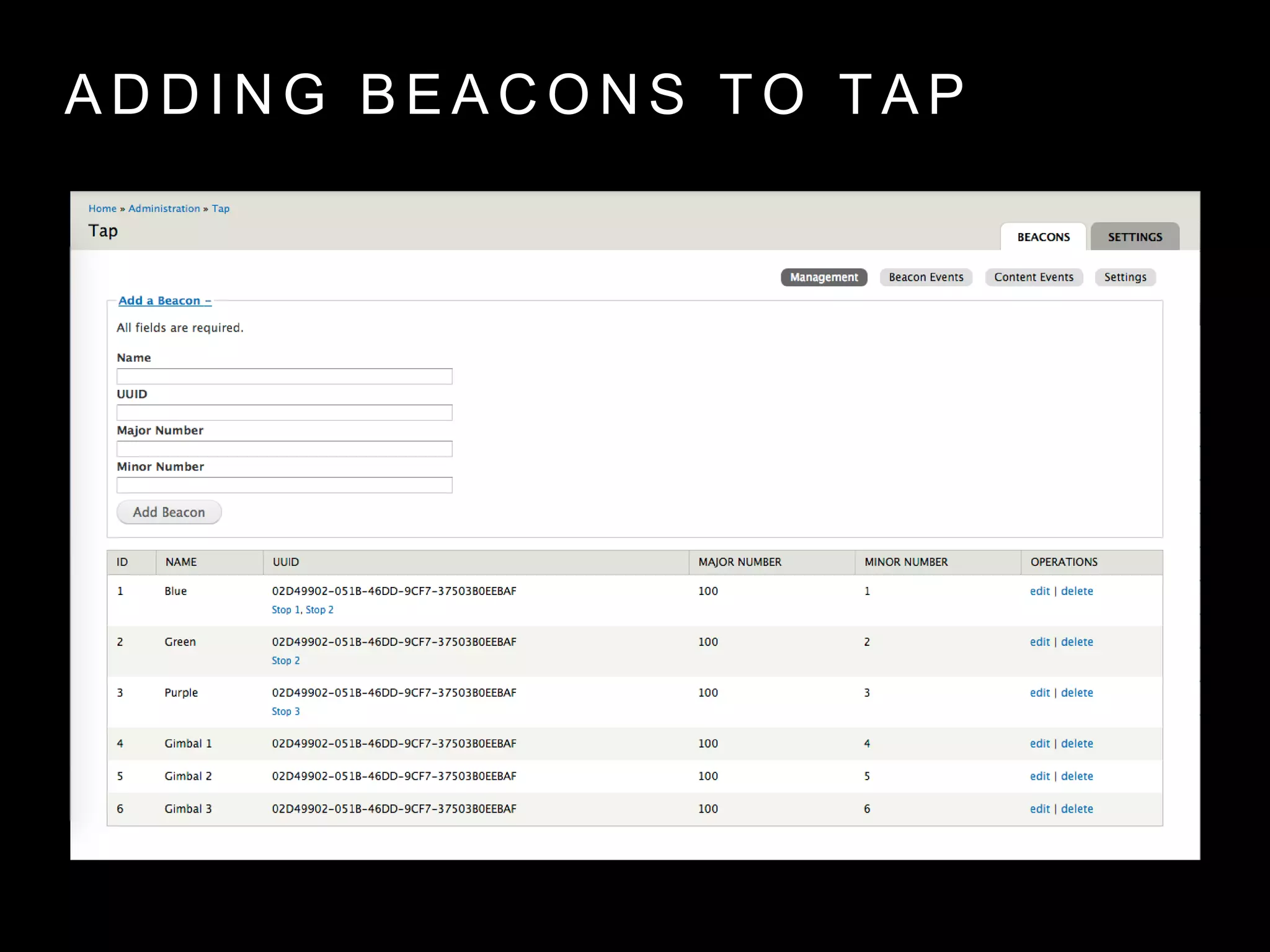 A D D I N G B E A C O N S T O T A P
 