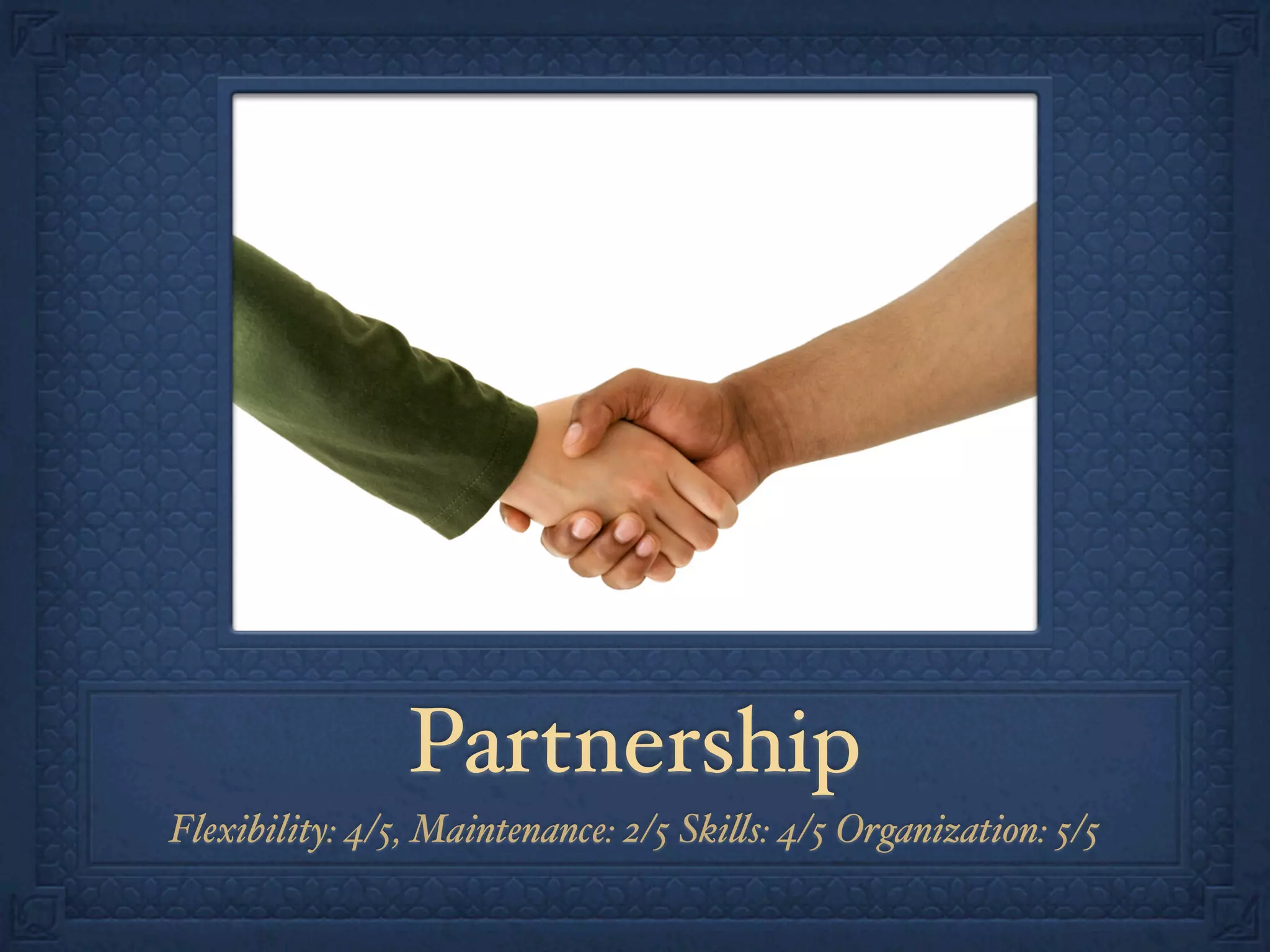 Partnership
Flexibility: 4/5, Maintenance: 2/5 Ski!s: 4/5 Organization: 5/5
 