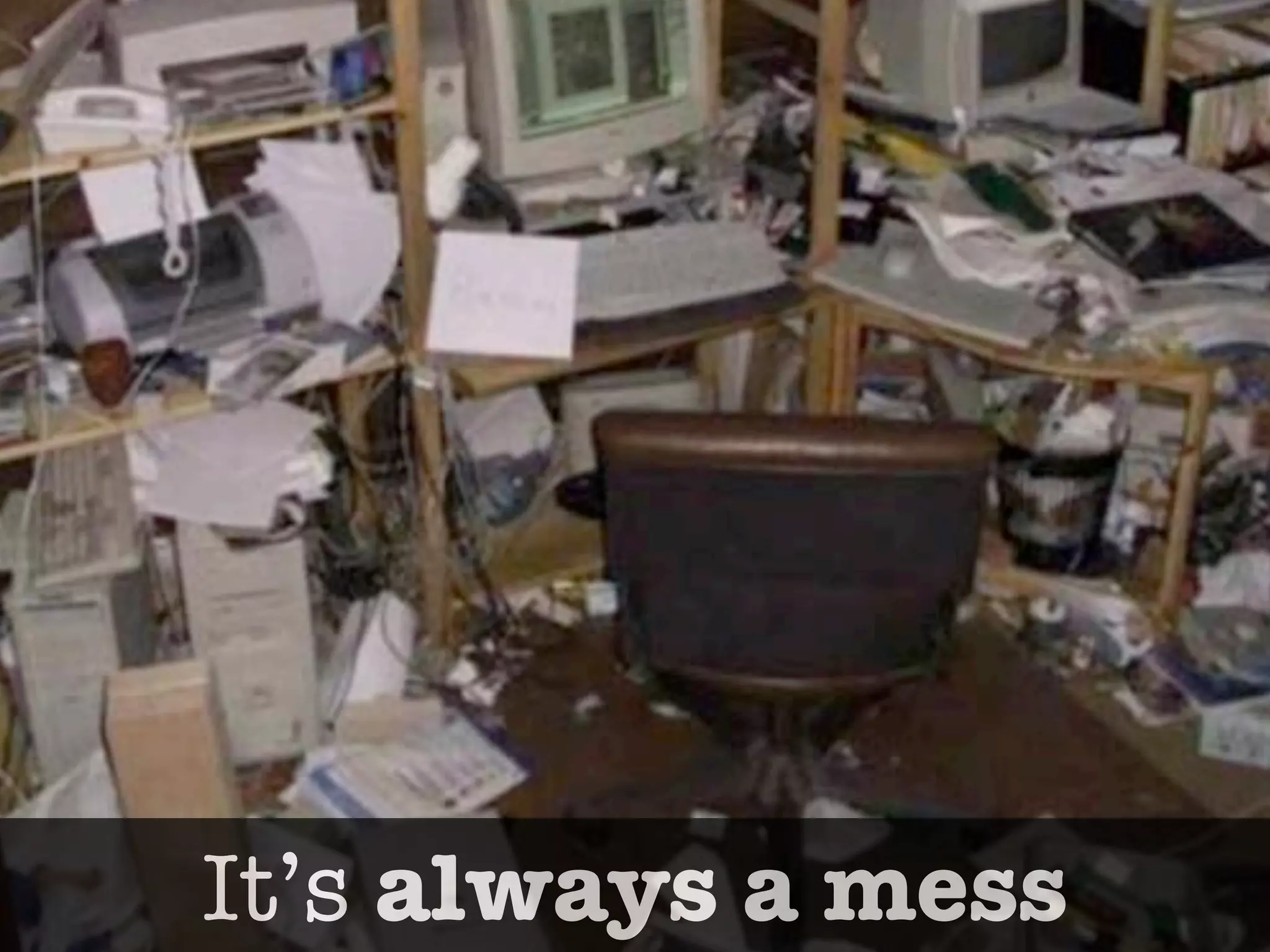 Foto del garage




Whatever they told you before
   It’s always a mess
 … reality is a lot different
 