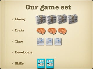 Our game set
Money


Brain


Time


Developers


Skills
 