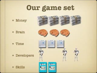 Our game set
Money


Brain


Time


Developers


Skills
 