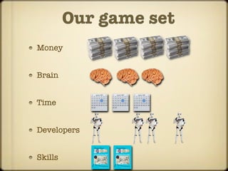 Our game set
Money


Brain


Time


Developers


Skills
 