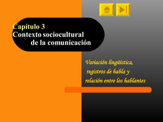 Capítulo 3 Contexto sociocultural    de la comunicación Variación lingüística, registros de habla y  relación entre los hablantes 