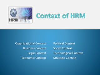 Organizational Context
Business Context
Legal Context
Economic Context
Political Context
Social Context
Technological Context
Strategic Context
 