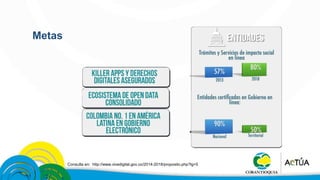 Metas 
Consulta en: http://www.vivedigital.gov.co/2014-2018/proposito.php?lg=5 
 