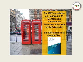 En 1997 se celebra
 en Londres la 1º
   Conferencia
   Nacional de
Enfermería Basada
 en la Evidencia.

En 1998 aparece la
   revista EBN.
 