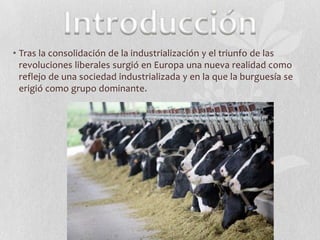 • Tras la consolidación de la industrialización y el triunfo de las
revoluciones liberales surgió en Europa una nueva realidad como
reflejo de una sociedad industrializada y en la que la burguesía se
erigió como grupo dominante.

 