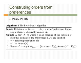 Construting orders from
preferences
 PICK-PERM
 
