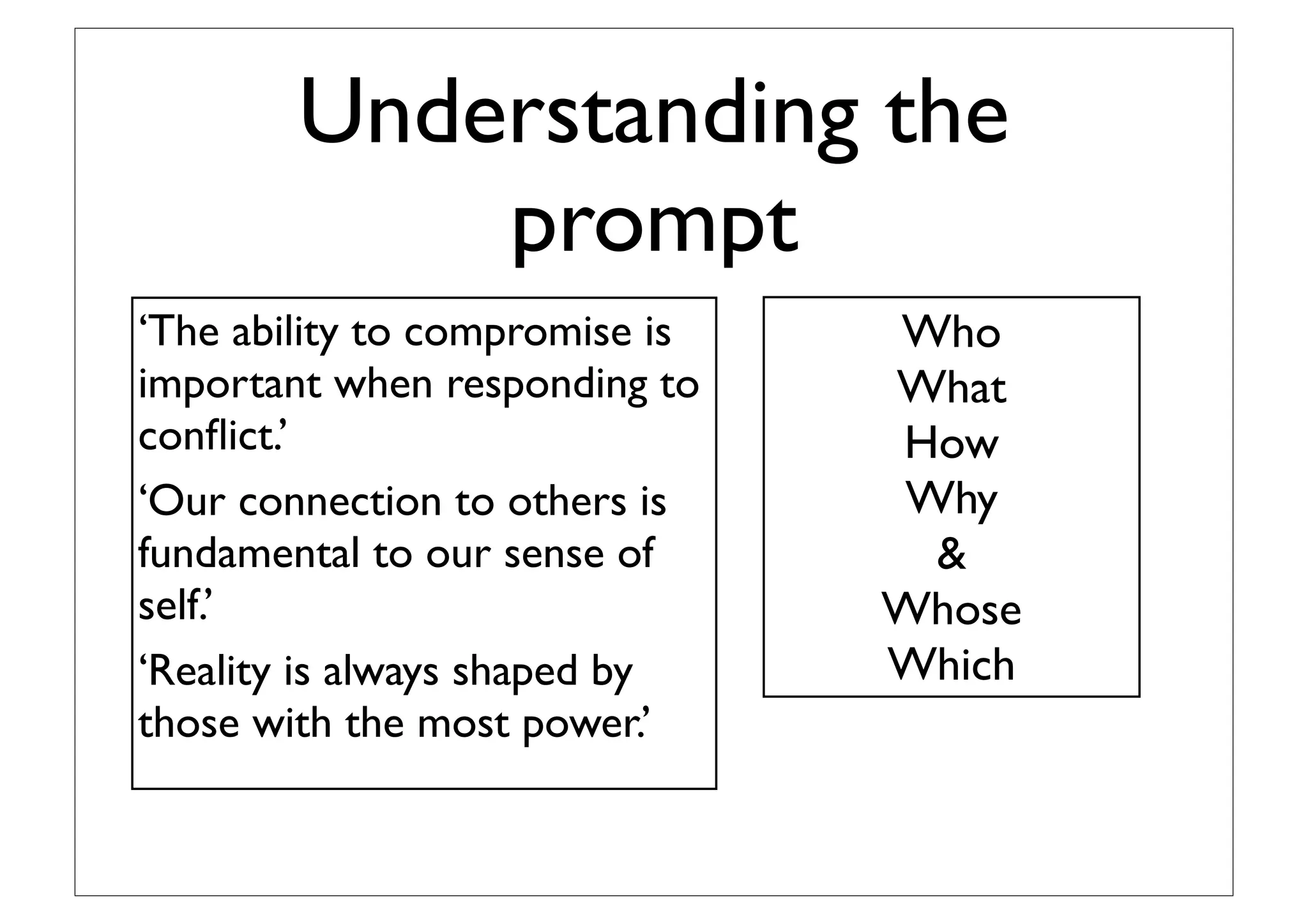 Expository Essay
Text Response:
*What is one text
about?
*Examples from
that one text.
Expository Essay:
*What is an idea
about?
*Examples from
that one context
text.
*Example from
other places
 