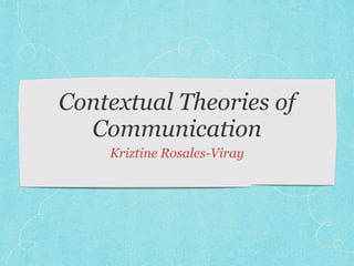 Contextual Theories of 
Communication 
Kriztine Rosales-Viray 
 