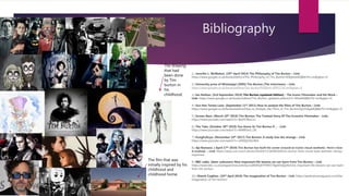 Bibliography
1.) Jennifer L. McMahon. (29th April 2014) The Philosophy of Tim Burton – Link:
https://www.google.co.uk/books/edition/The_Philosophy_of_Tim_Burton/SOEjAwAAQBAJ?hl=en&gbpv=0
2.) University press of Mississippi (2005) Tim Burton (The interviews) – Link:
https://www.google.co.uk/books/edition/Tim_Burton/PXWbtU-85RYC?hl=en&gbpv=0
3.) Ian Nathan. (5rd September 2019) Tim Burton (updated Edition) - The Iconic Filmmaker and His Work –
Link: https://www.google.co.uk/books/edition/Tim_Burton_updated_edition/LS-4DwAAQBAJ?hl=en&gbpv=0
4.) Sun Hee Teresa Lane. (September 11th 2011) How to analyse the films of Tim Burton – Link:
https://www.google.co.uk/books/edition/How_to_Analyze_the_Films_of_Tim_Burton/Q2Z3AgAAQBAJ?hl=en&gbpv=0
5.) Screen Rant. (March 10th 2019) Tim Burton: The Twisted Story Of The Eccentric Filmmaker - Link:
https://www.youtube.com/watch?v=BsdYCREsCco
6.) The Take. (October 30th 2019) You Know its Tim Burton if… - Link:
https://www.youtube.com/watch?v=KMWSmiJ_L9c
7.) KungFuKuya. (November 18th 2017) Tim Burton: A study into the strange – Link:
https://www.youtube.com/watch?v=nDDQUUhLWrk
8.) Aja Romano. ( April 17th 2019) Tim Burton has built his career around an iconic visual aesthetic. Here’s how
it evolved. – Link: https://www.vox.com/culture/2019/4/17/18285309/tim-burton-films-visual-style-aesthetic-disney-
explained
9.) BBC radio. (date: unknown) Nine important life lessons we can learn from Tim Burton – Link:
https://www.bbc.co.uk/programmes/articles/1z8K8VQHTFNPZ79gvbVQQzN/nine-important-life-lessons-we-can-learn-
from-tim-burton
10.) Niamh Coghlan. (26th April 2010) The imagination of Tim Burton - Link: https://aestheticamagazine.com/the-
imagination-of-tim-burton/
The film that was
initially inspired by his
childhood and
childhood home.
The drawing
that had
been done
by Tim
burton in
his
childhood.
 