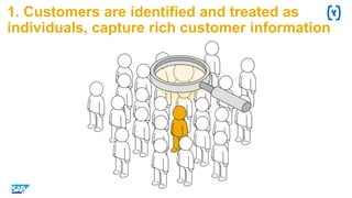 1. Customers are identified and treated as
individuals, capture rich customer information
 