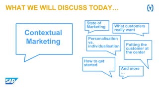 WHAT WE WILL DISCUSS TODAY…
Contextual
Marketing
State of
Marketing
Personalisation
vs.
individualisation
What customers
really want
How to get
started
Putting the
customer at
the center
And more
…
 