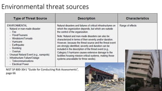 Environmental threat sources
66
NIST SP 800-30r1 “Guide for Conducting Risk Assessments”,
page 66
 