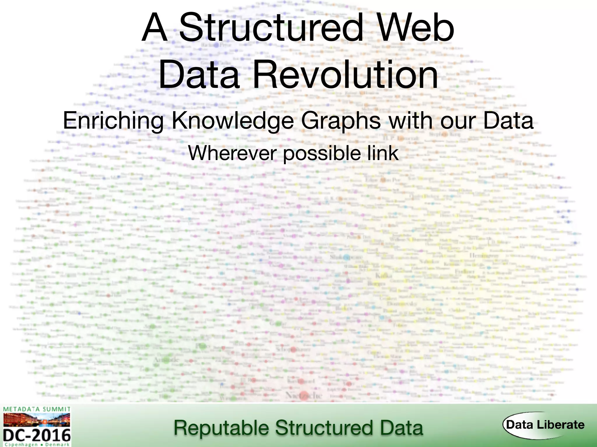 A Structured Web 
Data Revolution
Enriching Knowledge Graphs with our Data
Reputable Structured Data
Wherever possible link
 