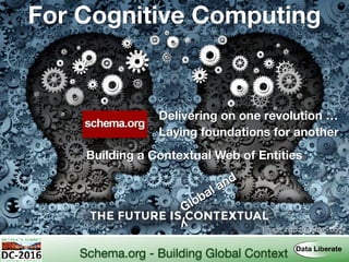 For Cognitive Computing
Global and
y
Image: http://enable5.com/
Delivering on one revolution …
Laying foundations for another
Building a Contextual Web of Entities
Schema.org - Building Global Context
 