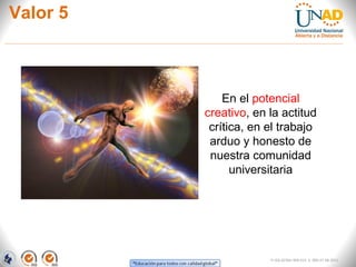 Valor 5
FI-GQ-GCMU-004-015 V. 000-27-08-2011
En el potencial
creativo, en la actitud
crítica, en el trabajo
arduo y honesto de
nuestra comunidad
universitaria
 
