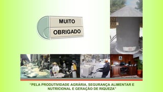 “PELA PRODUTIVIDADE AGRÁRIA, SEGURANÇA ALIMENTAR E
NUTRICIONAL E GERAÇÃO DE RIQUEZA”
 