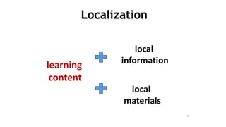 31
learning
content
local
information
local
materials
DEPARTMENT OF EDUCATION
Localization
 