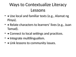 Contectualizaing Literacy Lessons on Eng | PPTX