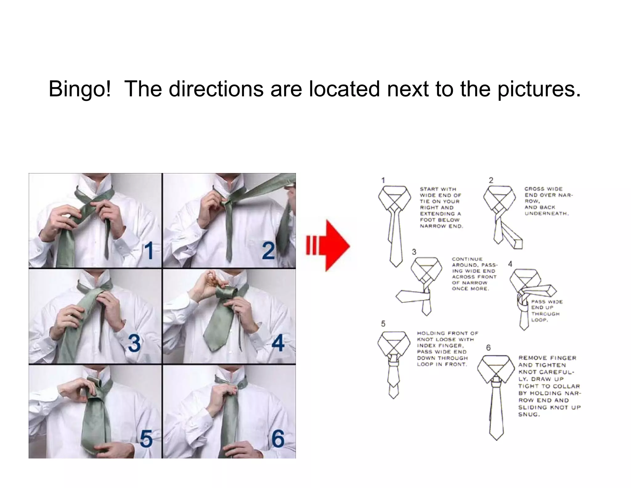 Bingo! The directions are located next to the pictures.
 