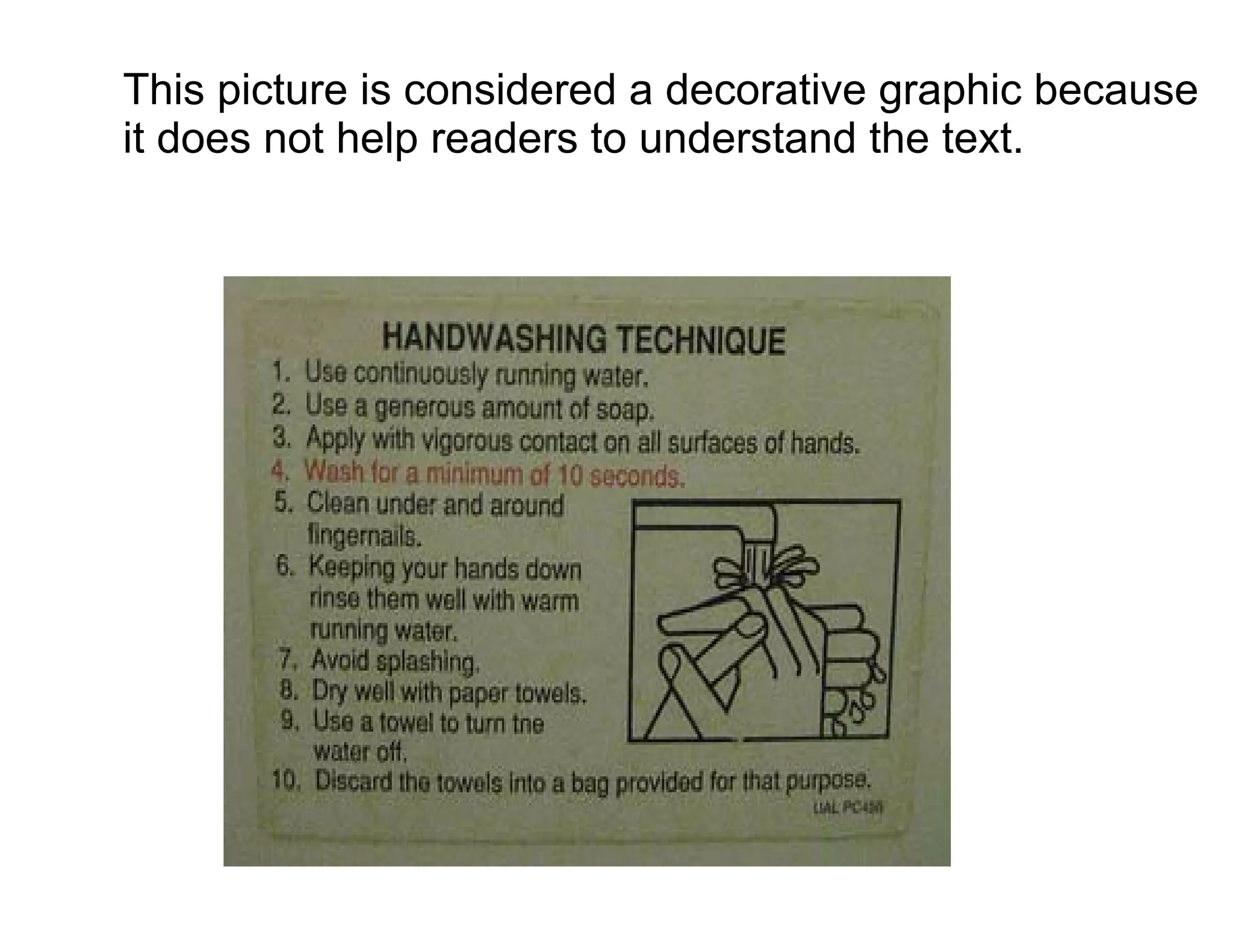 This picture is considered a decorative graphic because
it does not help readers to understand the text.
 