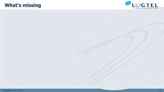 Copyright © 2011 LOGTEL
What’s missing
105
 