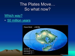 The Plates Move…
So what now?
Which way?
• 50 million years
 