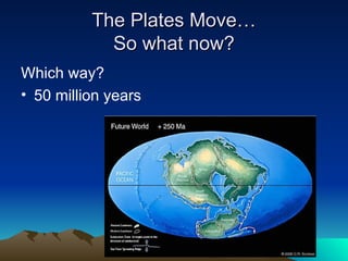 The Plates Move…
The Plates Move…
So what now?
So what now?
Which way?
• 50 million years
 