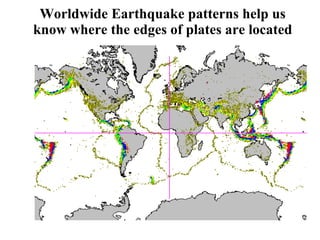Worldwide Earthquake patterns help us know where the edges of plates are located 