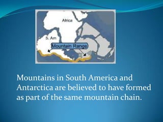 Mountains in South America and Antarctica are believed to have formed as part of the same mountain chain. 