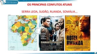 OS PRINCIPAIS CONFLITOS ATUAIS
SERRA LEOA, SUDÃO, RUANDA, SOMÁLIA...
23
 