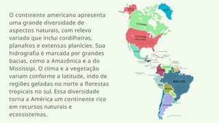 O CONTINENTE AMERICANO - DIVISÃO EM AMÉRICA DO SUL, CENTRAL E DO NORTE ...