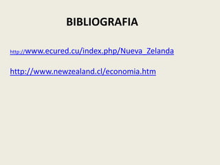 BIBLIOGRAFIA

http://www.ecured.cu/index.php/Nueva_Zelanda


http://www.newzealand.cl/economia.htm
 