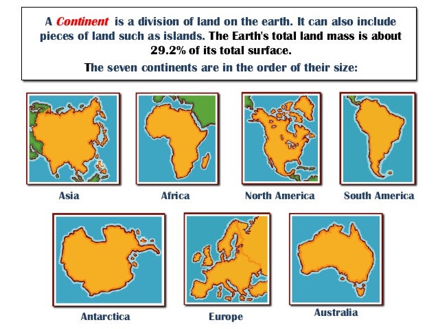 continents and oceans continents by size