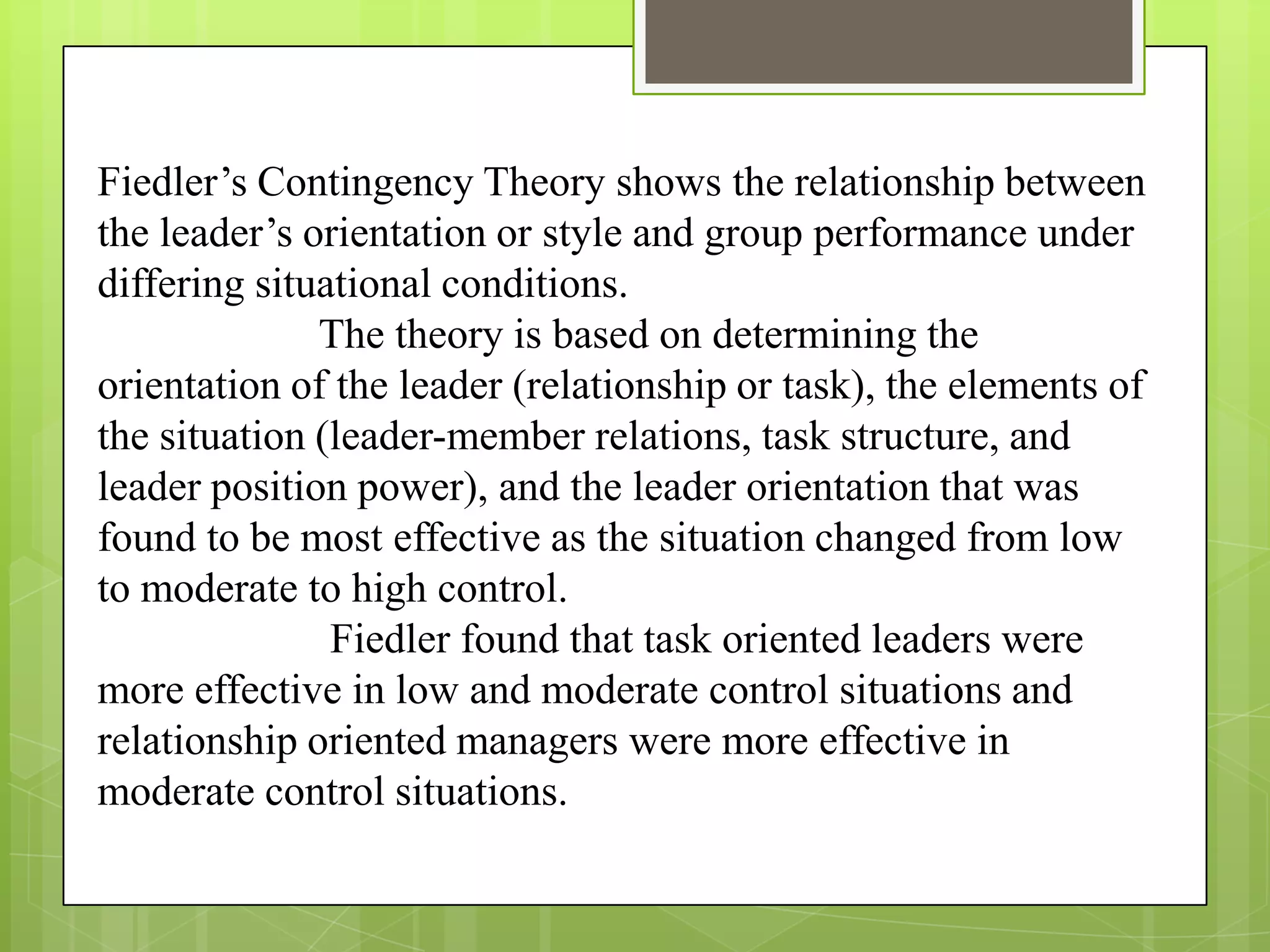 Contingency management theory - Fred Feidler | PPTX