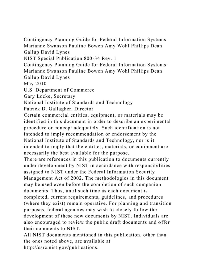 Contingency planning guide for federal information systems maria docx
