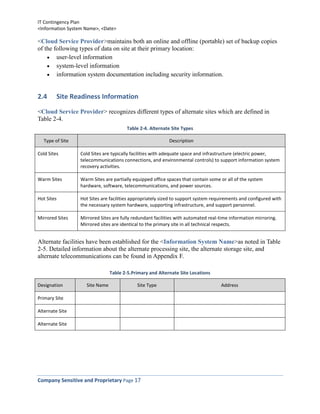 Software Contingency Plan Information Technology Contingency Plan (Template) | DOCX